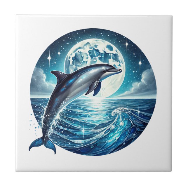 Cute beach dolphin lovers  ceramic tile (Front)
