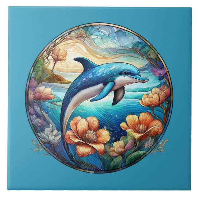 Cute beach dolphin lovers  ceramic tile (Front)