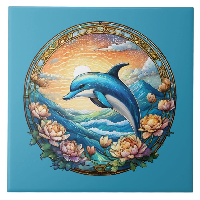 Cute beach dolphin lovers  ceramic tile (Front)