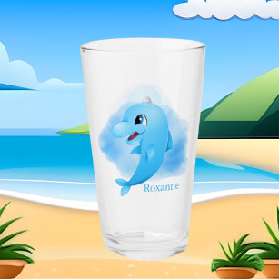 cute beach dolphins add name Glass