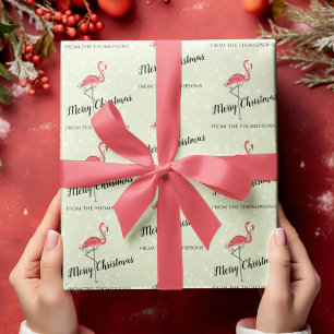 Cute Beach Flamingo Christmas Personalised Wrapping Paper