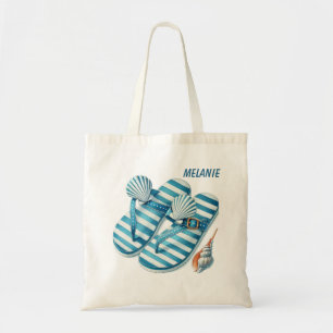 Cute beach flip flop lovers add name tote bag