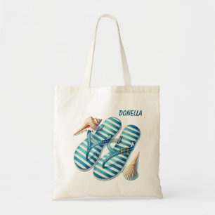 Cute beach flip flop lovers add name tote bag