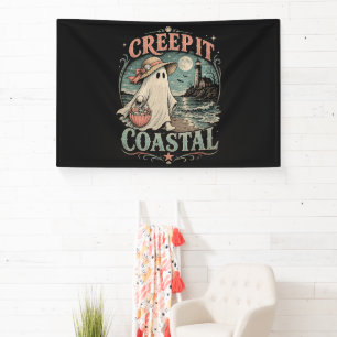 Cute Beach Ghost Spooky Coastal Halloween Banner