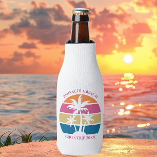 Cute Beach Girls Trip Palm Trees Custom Pink Bottle Cooler
