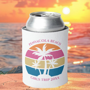 Cute Beach Girls Trip Palm Trees Custom Pink Can Cooler