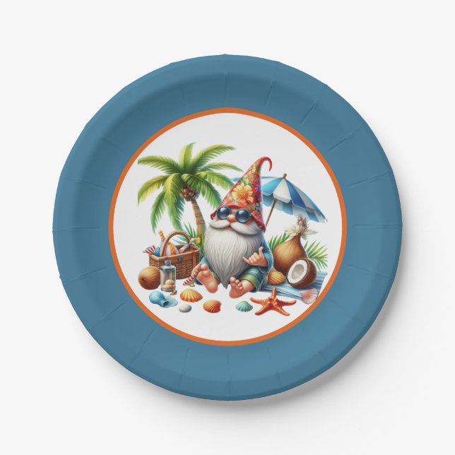 Cute beach gnome party paper plate (Front)