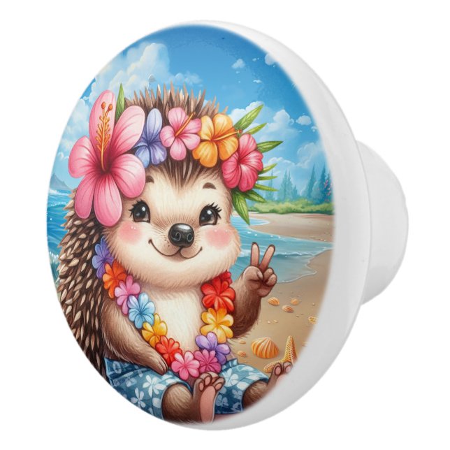 Cute beach hedgehog lovers ceramic knob (Right)
