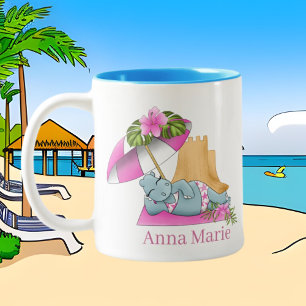 Cute beach hippo add name Two-Tone coffee mug