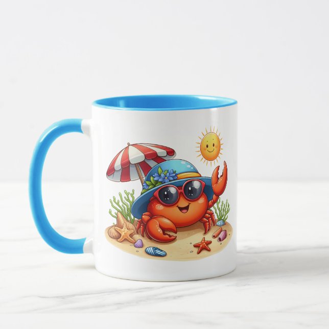 Cute beach house crab add monogram mug (Left)