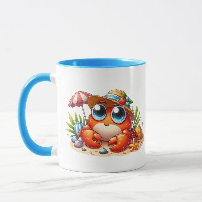 Cute beach house crab add monogram  mug (Left)