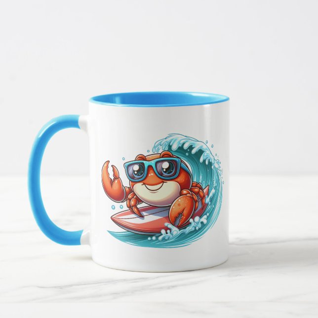 Cute beach house crab add monogram  mug (Left)