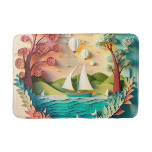 Cute beach house scene bath mat