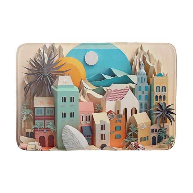 Cute beach house scene  bath mat (Front)