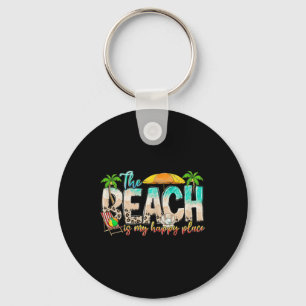 Cute Beach Is My Happy Place Tee For Men Women Key Ring