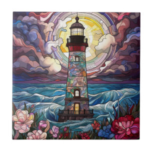 cute beach lighthouse lovers ceramic tile