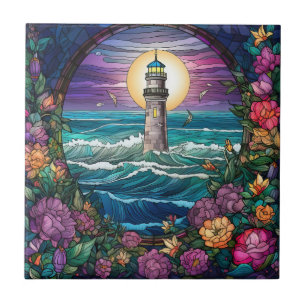 cute beach lighthouse lovers ceramic tile