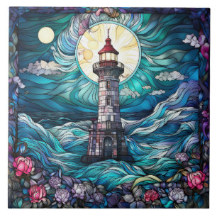 cute beach lighthouse lovers  ceramic tile