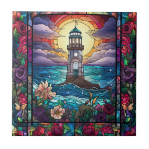cute beach lighthouse lovers  ceramic tile