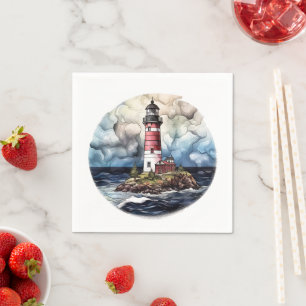 cute beach lighthouse lovers party paper plates napkin