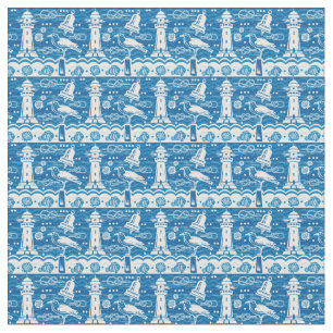 Cute beach lighthouse pattern material fabric