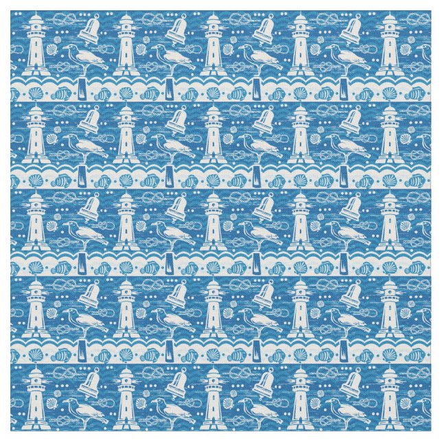 Cute beach lighthouse pattern material fabric (Close Up)