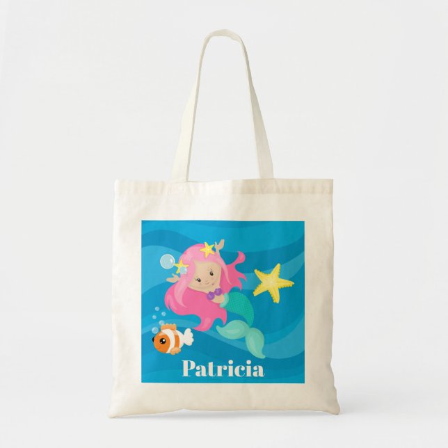 Cute Beach mermaid add name tote (Front)