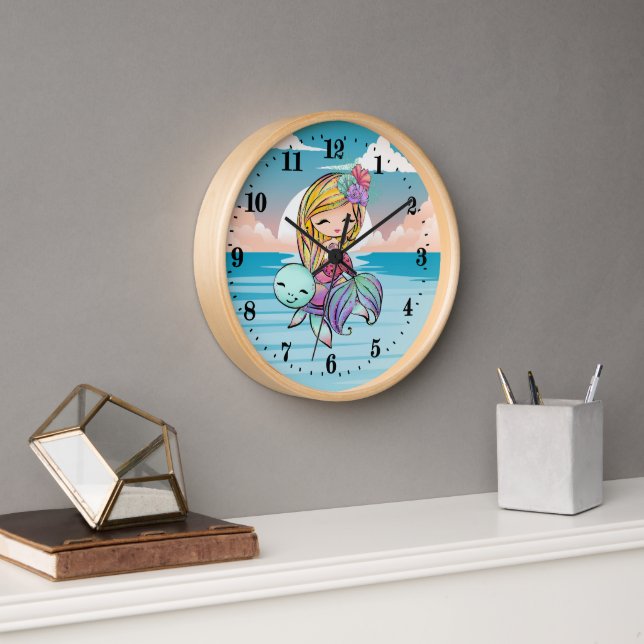 cute beach mermaid lovers  clock (Office)