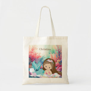 cute beach mermaid lovers girls add name tote bag