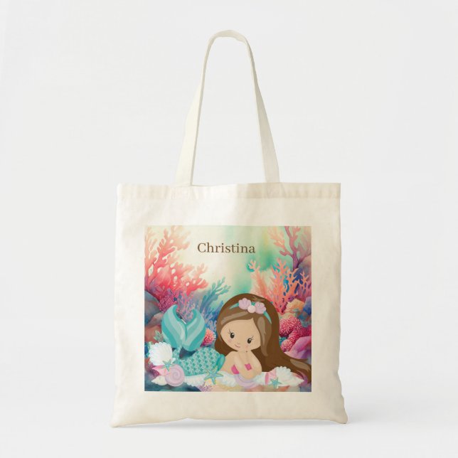 cute beach mermaid lovers girls add name  tote bag (Front)
