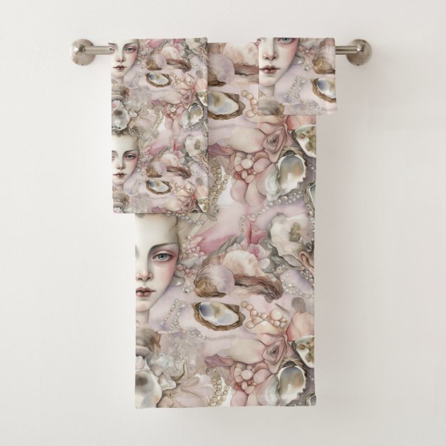 cute beach mermaid shells pearls  bath towel set (Insitu)