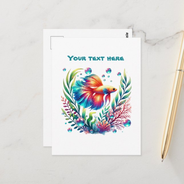 Cute beach ocean fish add text  postcard (Front/Back In Situ)