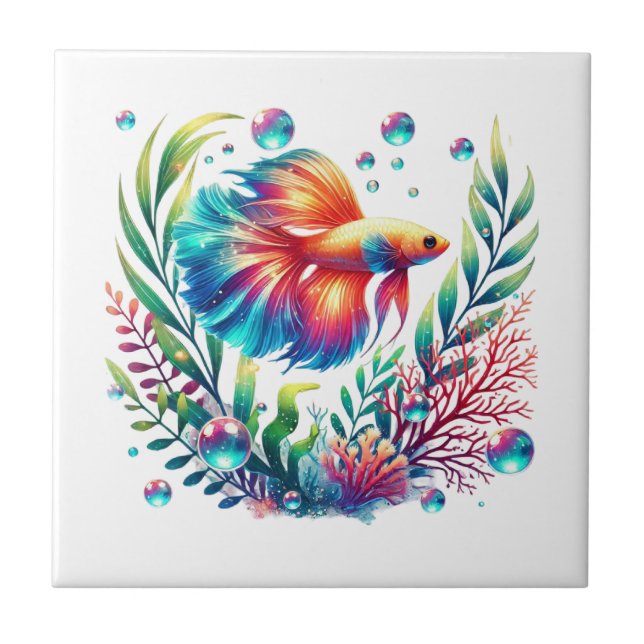 Cute beach ocean fish  ceramic tile (Front)
