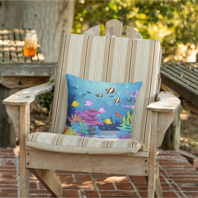 cute beach ocean fish scene cushion (Chair)