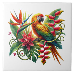 Cute beach parrot lovers ceramic tile