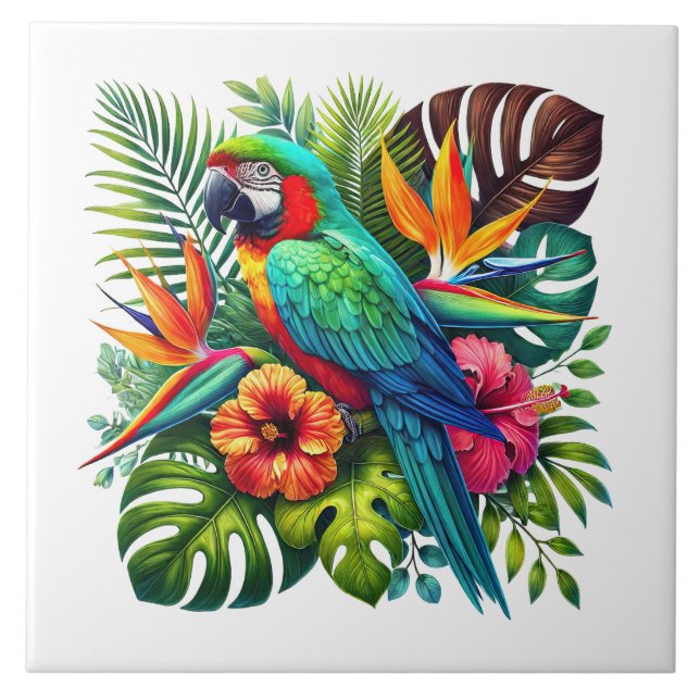 Cute beach parrot lovers  ceramic tile (Front)