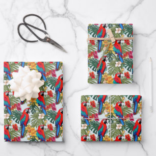 Cute beach parrots tropical pattern wrapping paper sheet