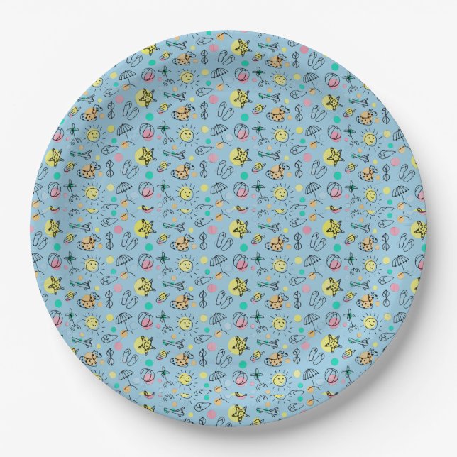 Cute beach pattern paper plate (Front)