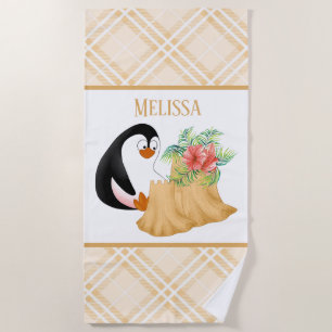 cute beach penguin add name towel