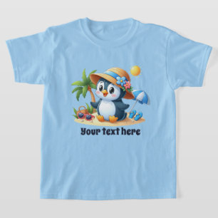 Cute beach penguin add text girls  T-Shirt