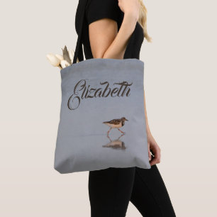 Cute Beach Photo Sandpiper Modern Name Typography Tote Bag
