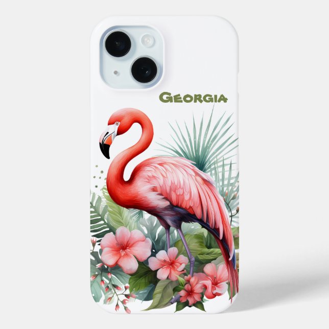 Cute beach pink flamingo add name  Case-Mate iPhone case (Back)