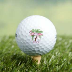 cute beach pink flamingo add name Golf Balls