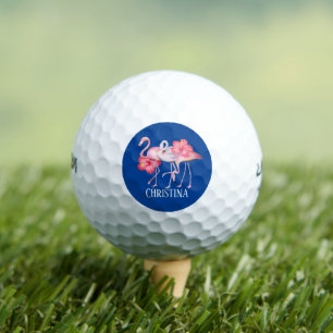 cute beach pink flamingo add name golf balls