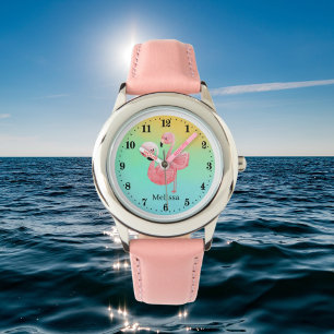 cute beach pink flamingo add name watch