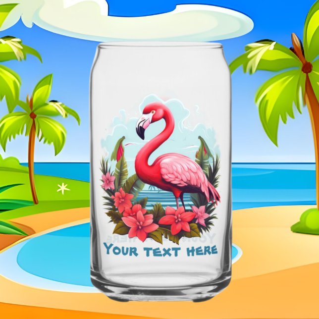 Cute beach pink flamingo add text  can glass (Creator Uploaded)