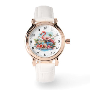Cute beach pink flamingo ladies watch