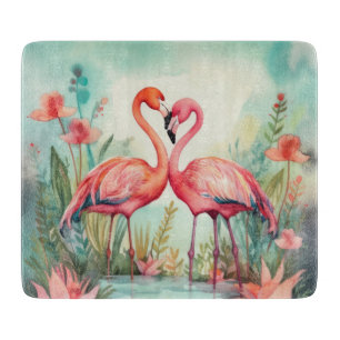 Cute beach pink flamingo lovers cutting board
