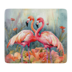 Cute beach pink flamingo lovers cutting board