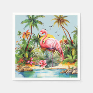 Cute beach pink flamingo lovers napkin